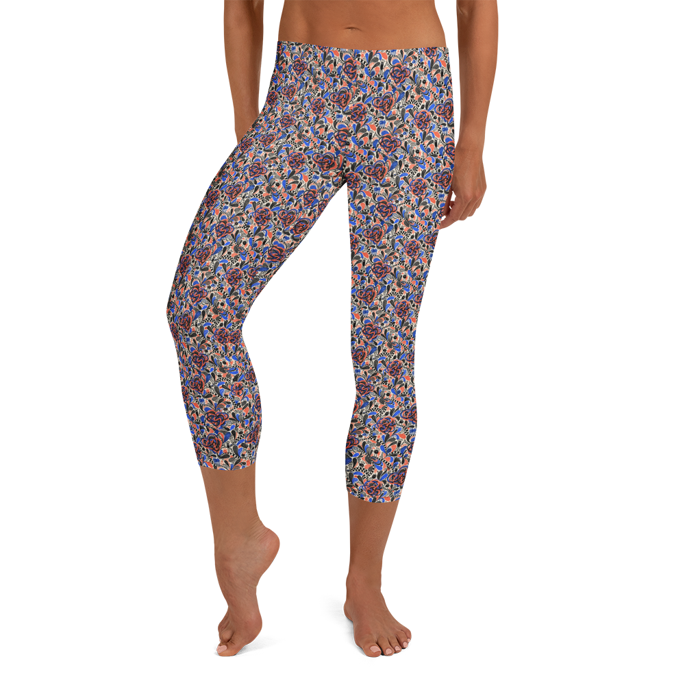Valentine's Doodle Capri Leggings for Active Romance