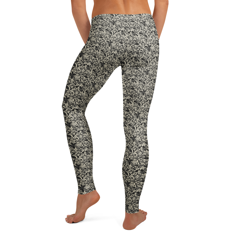 Floral Heart Doodle Leggings in Monochrome alternate view