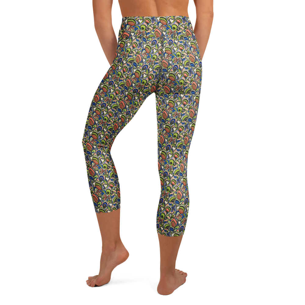 Floral Heart Yoga Capri Leggings for Valentine’s Stretch alternate view