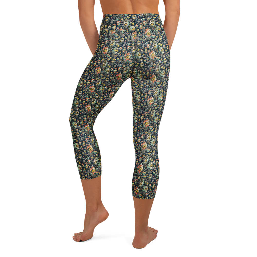 Mystical Easter Egg Yoga Capri Leggings with Garden Doodle Art alternate view