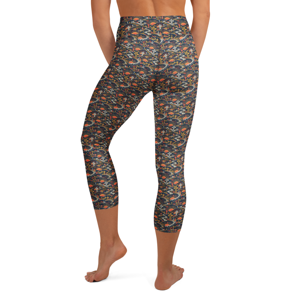 Radiant Cross Yoga Capri Leggings with Spiritual Scribble Art alternate view