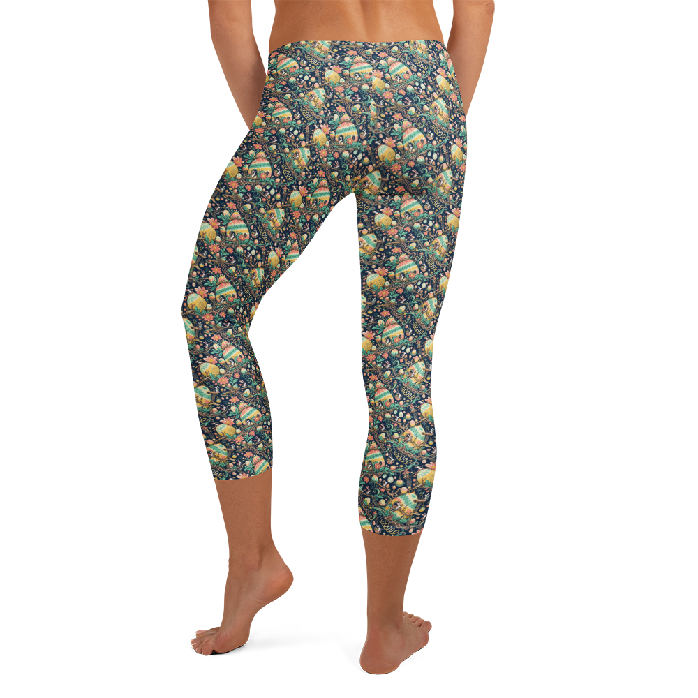 Pastel Easter Egg Capri Leggings with Whimsical Spring Art alternate view