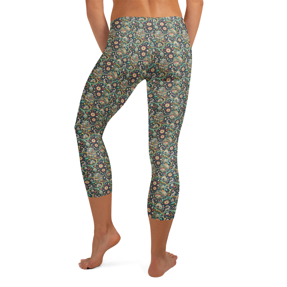 Botanical Tree Capri Leggings with Doodle Art alternate view