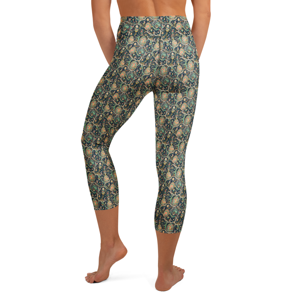 Tree of Life Yoga Capri Leggings with Floral Art alternate view