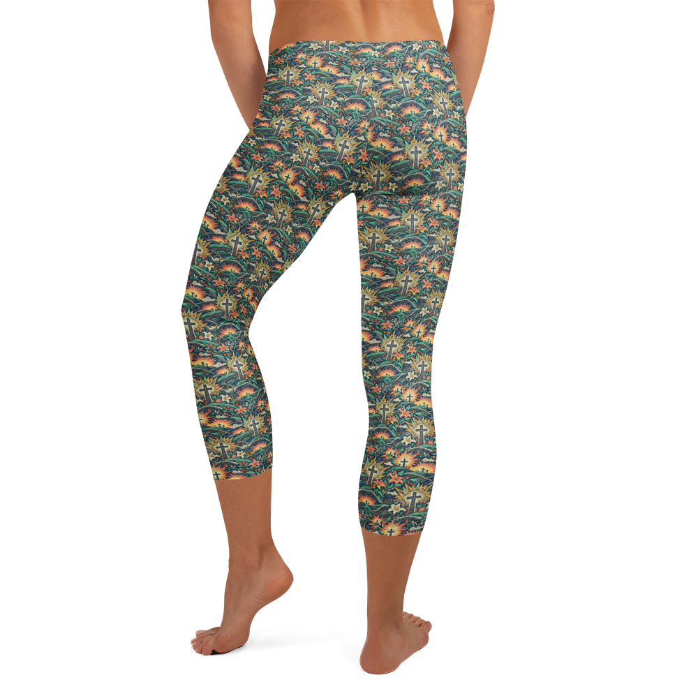 Luminous Floral Cross Capri Leggings alternate view