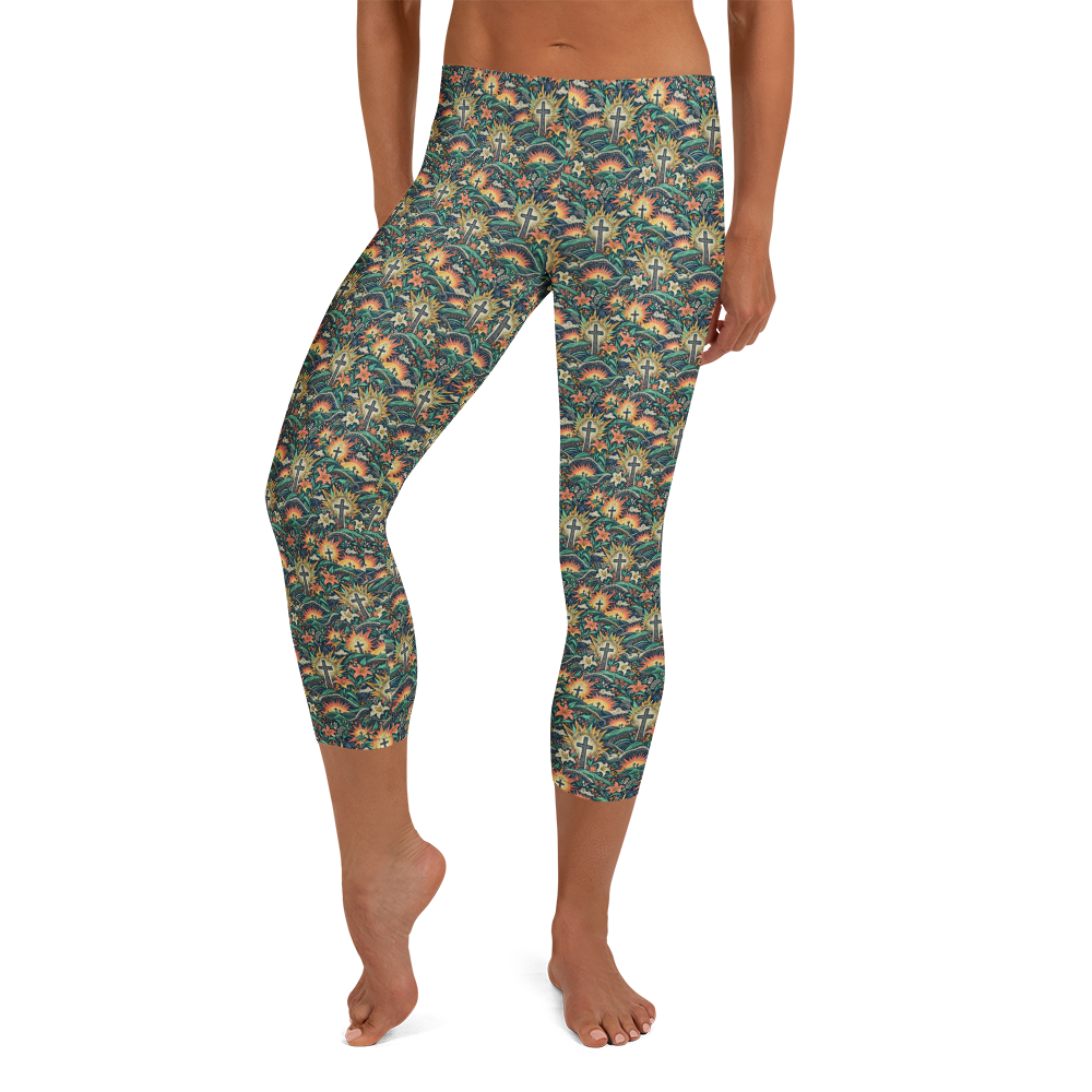 Luminous Floral Cross Doodle Capri Leggings