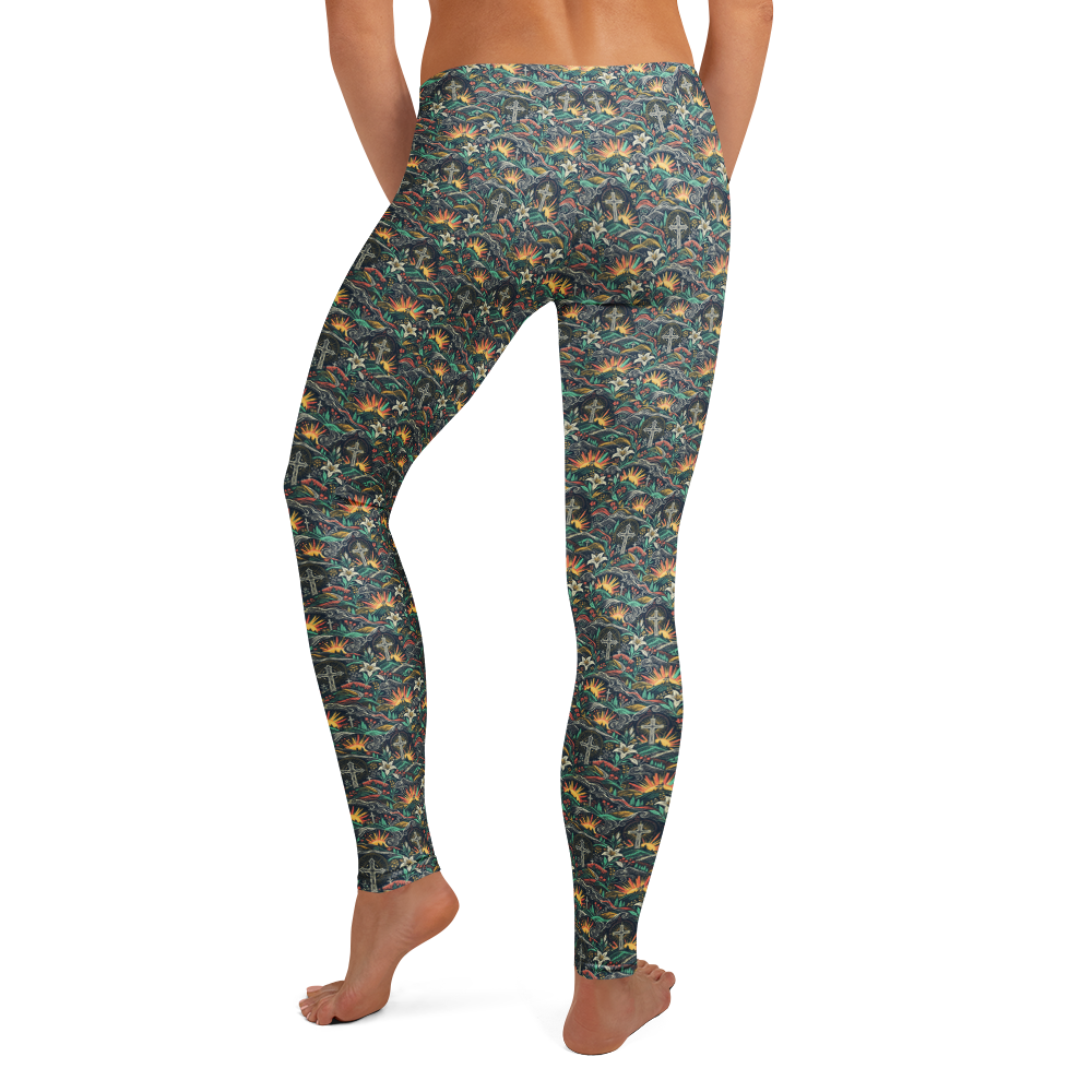 Floral Cross Leggings - Enchanted Full-Length Design alternate view