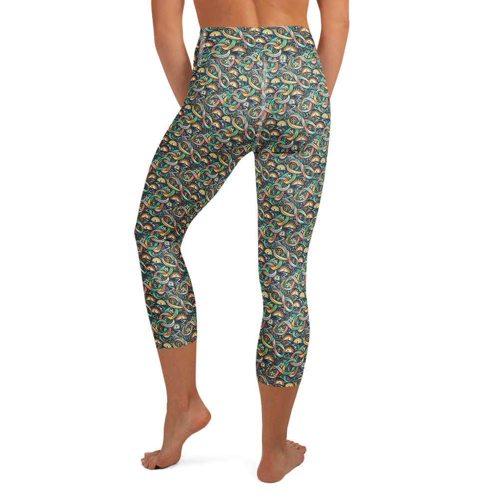 Floral Cross Yoga Capri Leggings - Harmony Doodle Design alternate view
