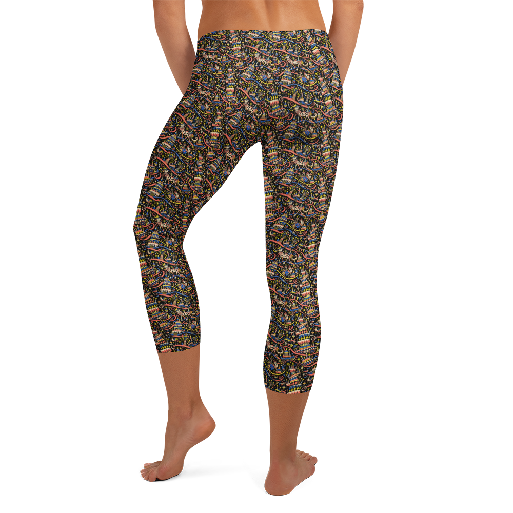 Gothic Birthday Capri Leggings with Doodle Art alternate view