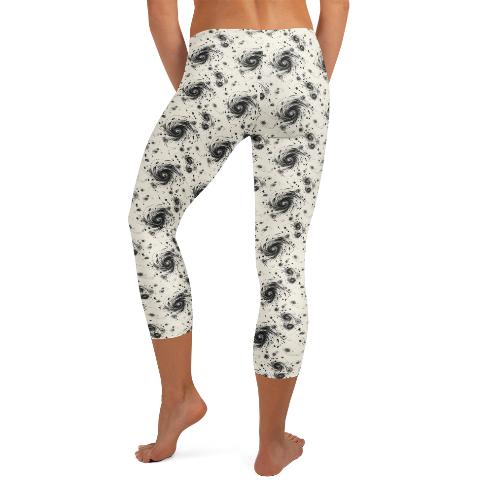 Monochrome Vortex Capri Leggings - Void Whirl Design alternate view