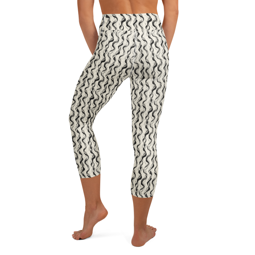 Void Vortex Yoga Capri Leggings - Monochrome Whirl Design alternate view