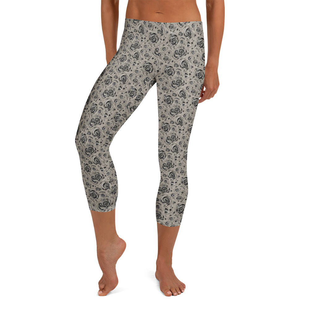 Vortex Harmony Capri Leggings - 'Monochrome Maelstrom