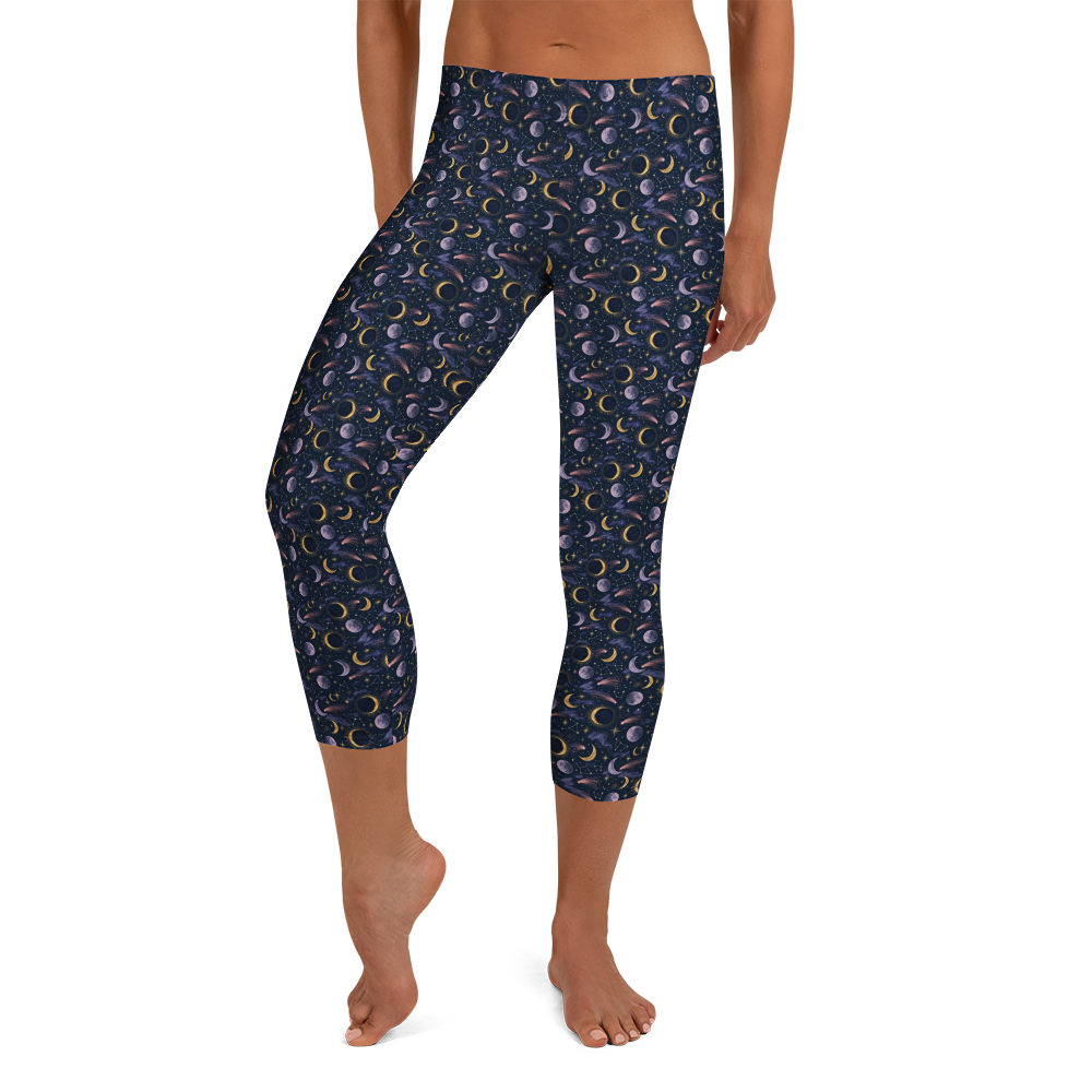 Cosmic Doodle Capri Leggings - Enchanted Eclipse Design