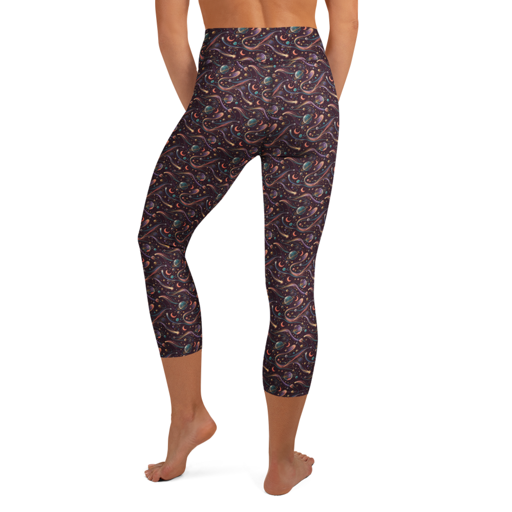 Cosmic Doodle Yoga Capri Leggings - Stargazer Symphony Print alternate view