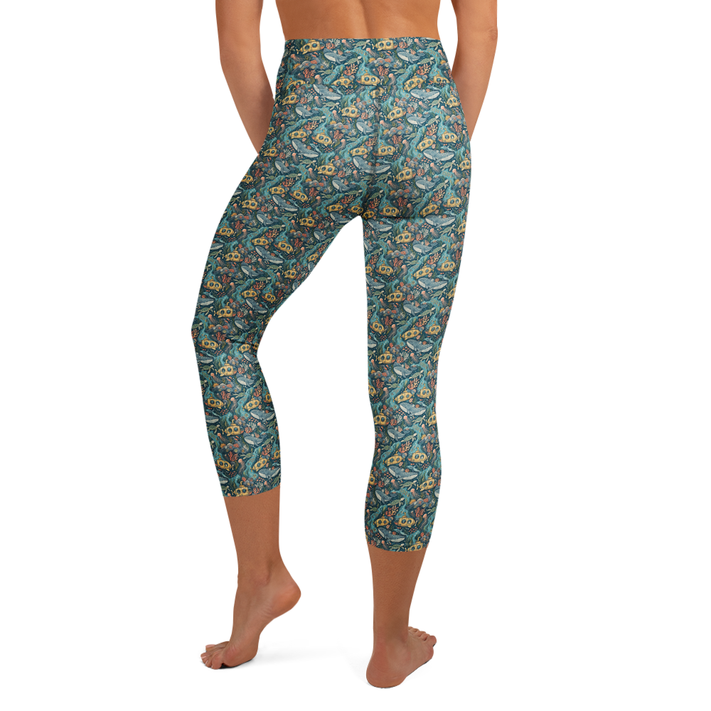 Enchanted Seascape Yoga Capri Leggings with Serene Submarine Pattern alternate view