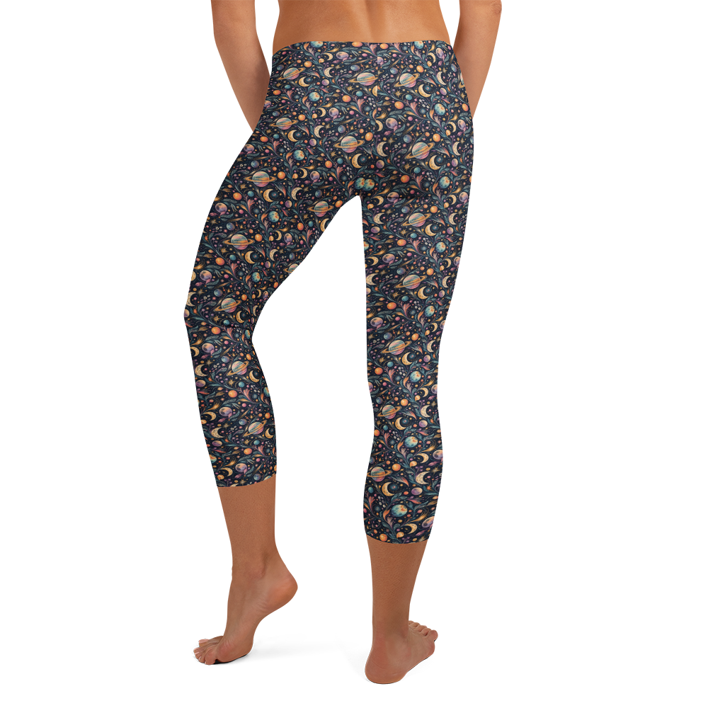 Cosmic Doodle Capri Leggings with Abstract Art alternate view