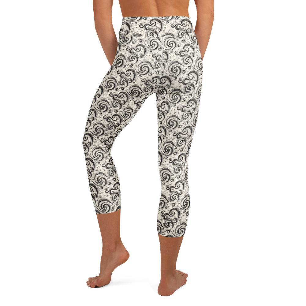 Infinite Spiral Yoga Capri Leggings - Hypnotic Monochrome Vortex alternate view