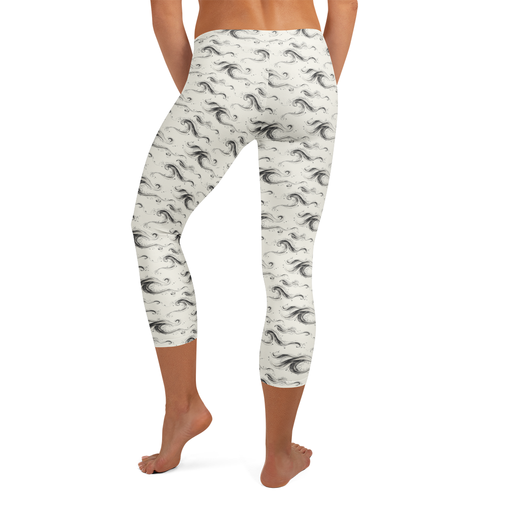 Monochromatic Waves Capri Leggings with Serene Swirl Doodle alternate view