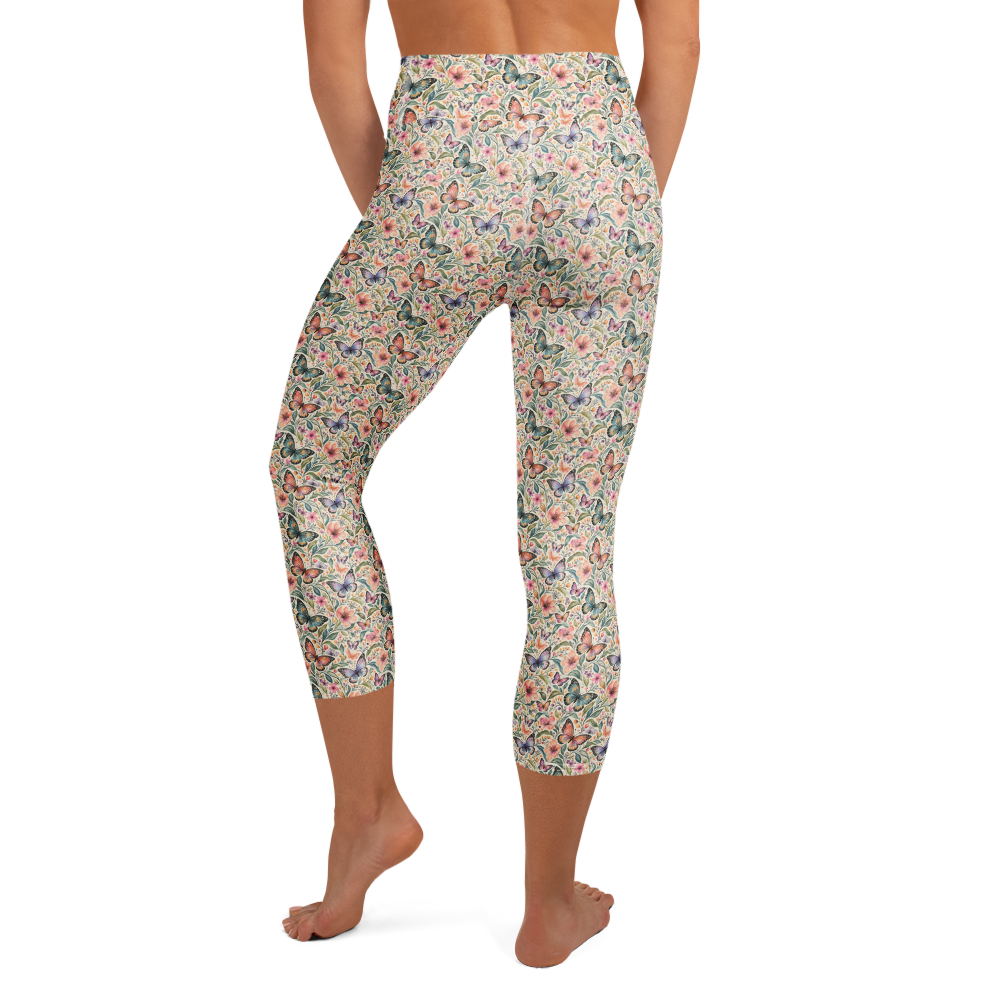 Serene Flutter Yoga Capri Leggings with Butterfly Floral Doodle alternate view