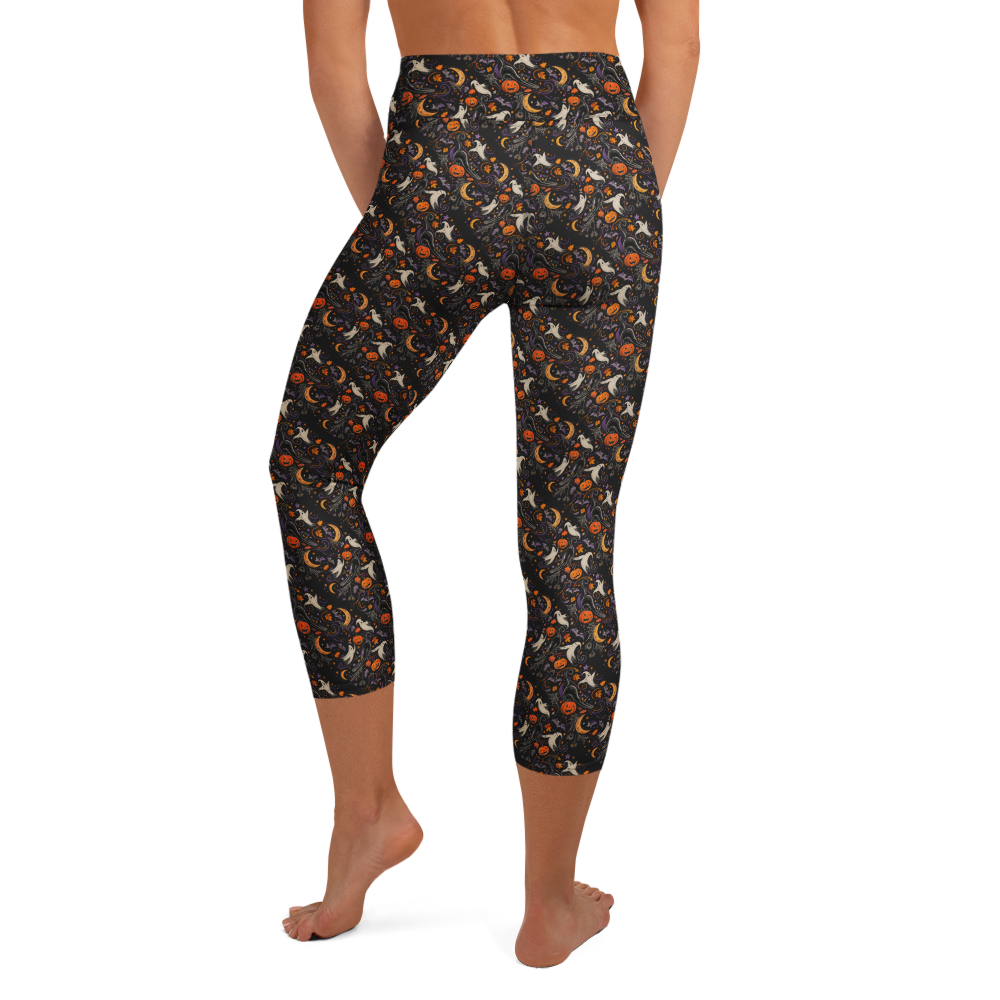 Halloween Doodles Yoga Capri Leggings - Spooky Stretch Design alternate view