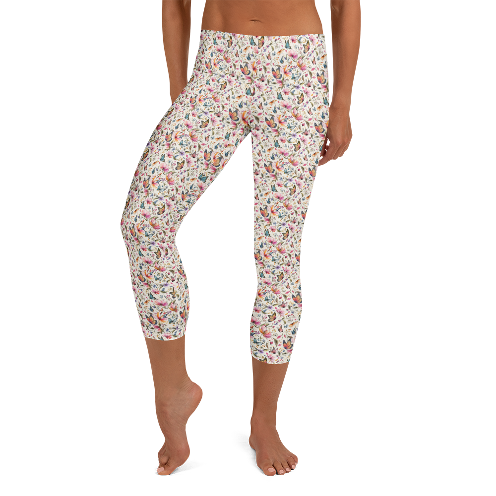 Whispers of Nature Capri Leggings - Petite Petals and Wings