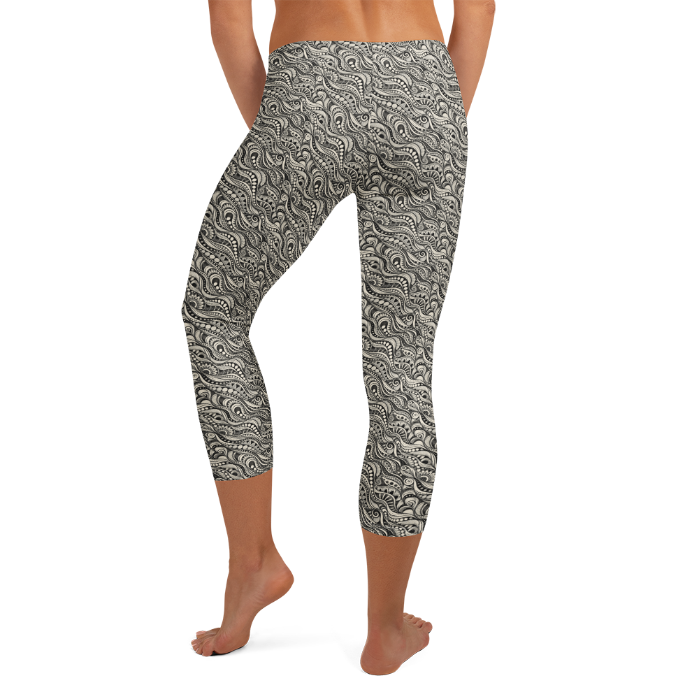 Zentangle Capri Leggings - Enchanting Pattern Play alternate view