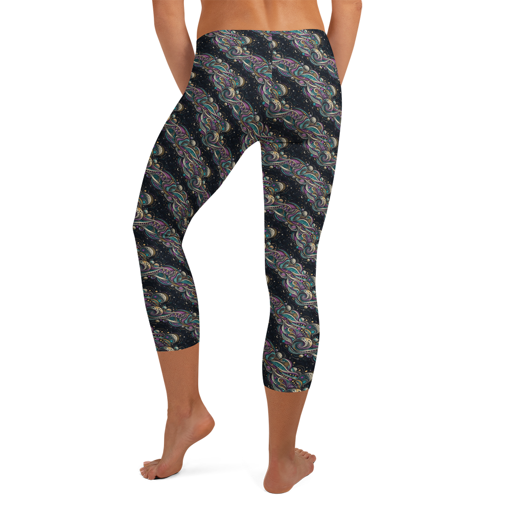 Cosmic Zentangle Capri Leggings - Curves and Orbs alternate view