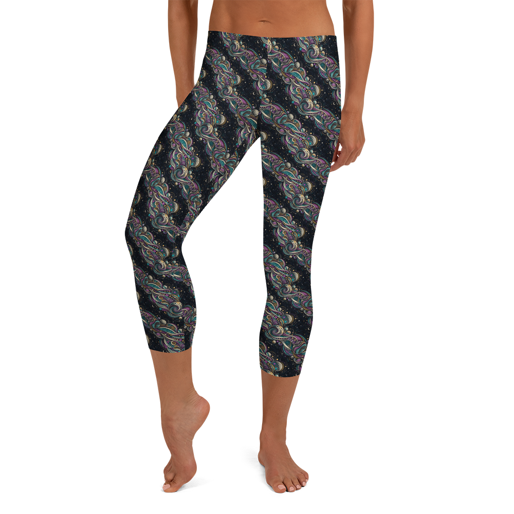 Zentangle Capri Leggings - Cosmic Curves and Orbs