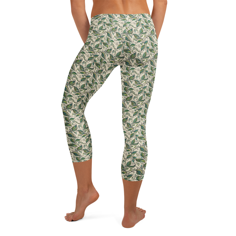 Leafy Zentangle Capri Leggings with Whimsical Whorls alternate view