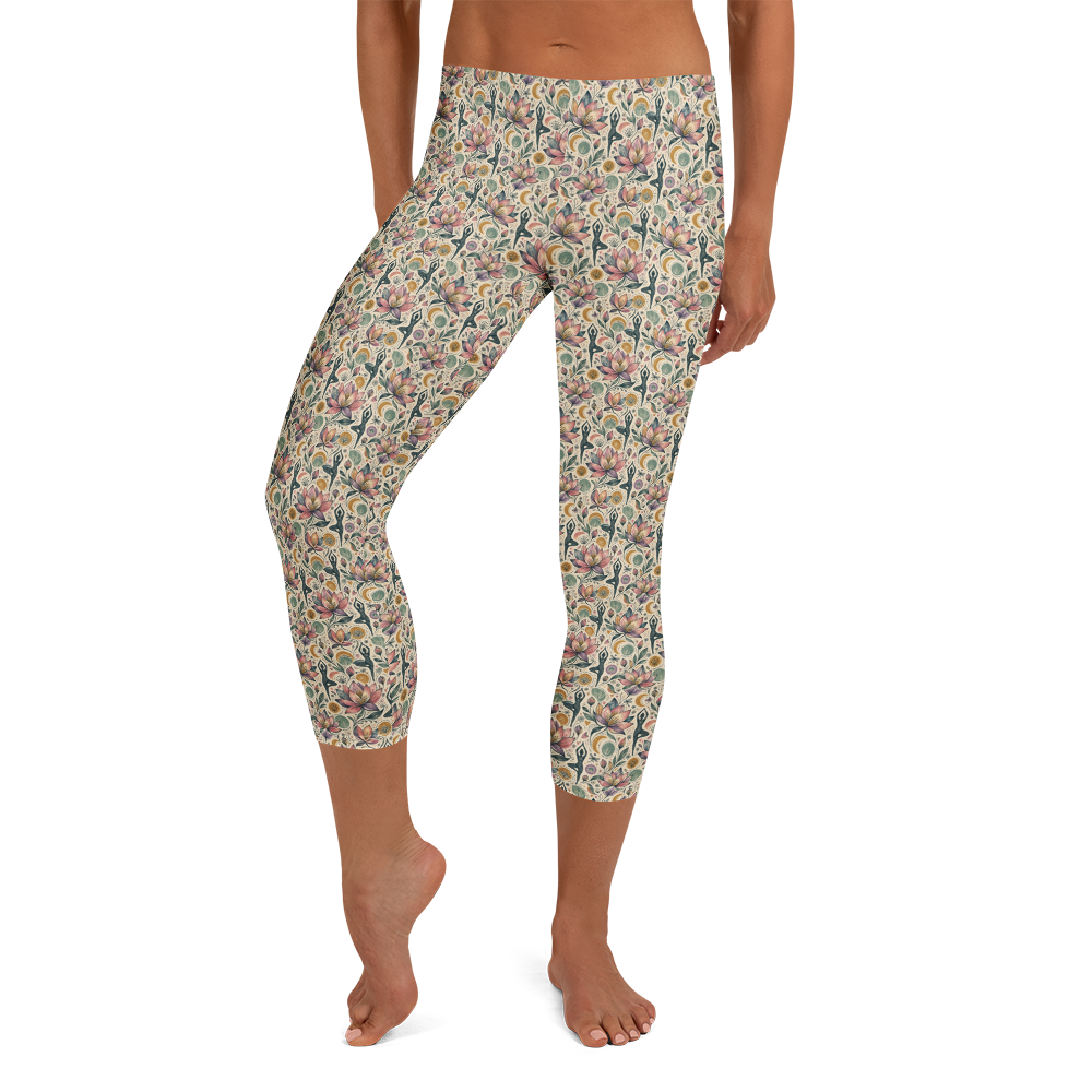 Yoga Balance Capri Leggings - Meditative Lotus Motif