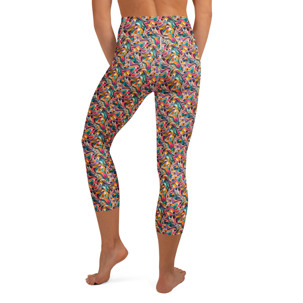 Vivid Yoga Capri Leggings with Abstract Scribble Diffusion alternate view