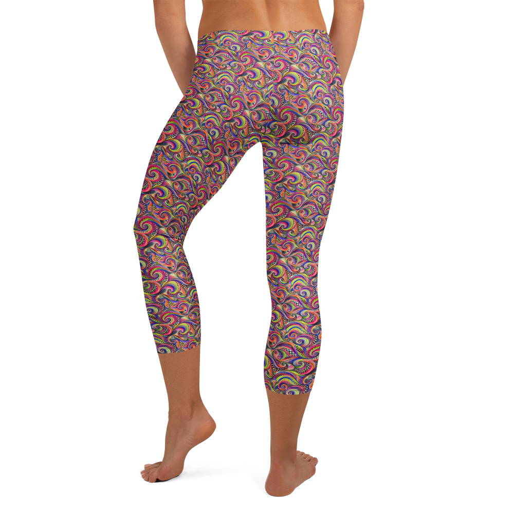 Rainbow Swirl Capri Leggings with Scribble Diffusion Art alternate view