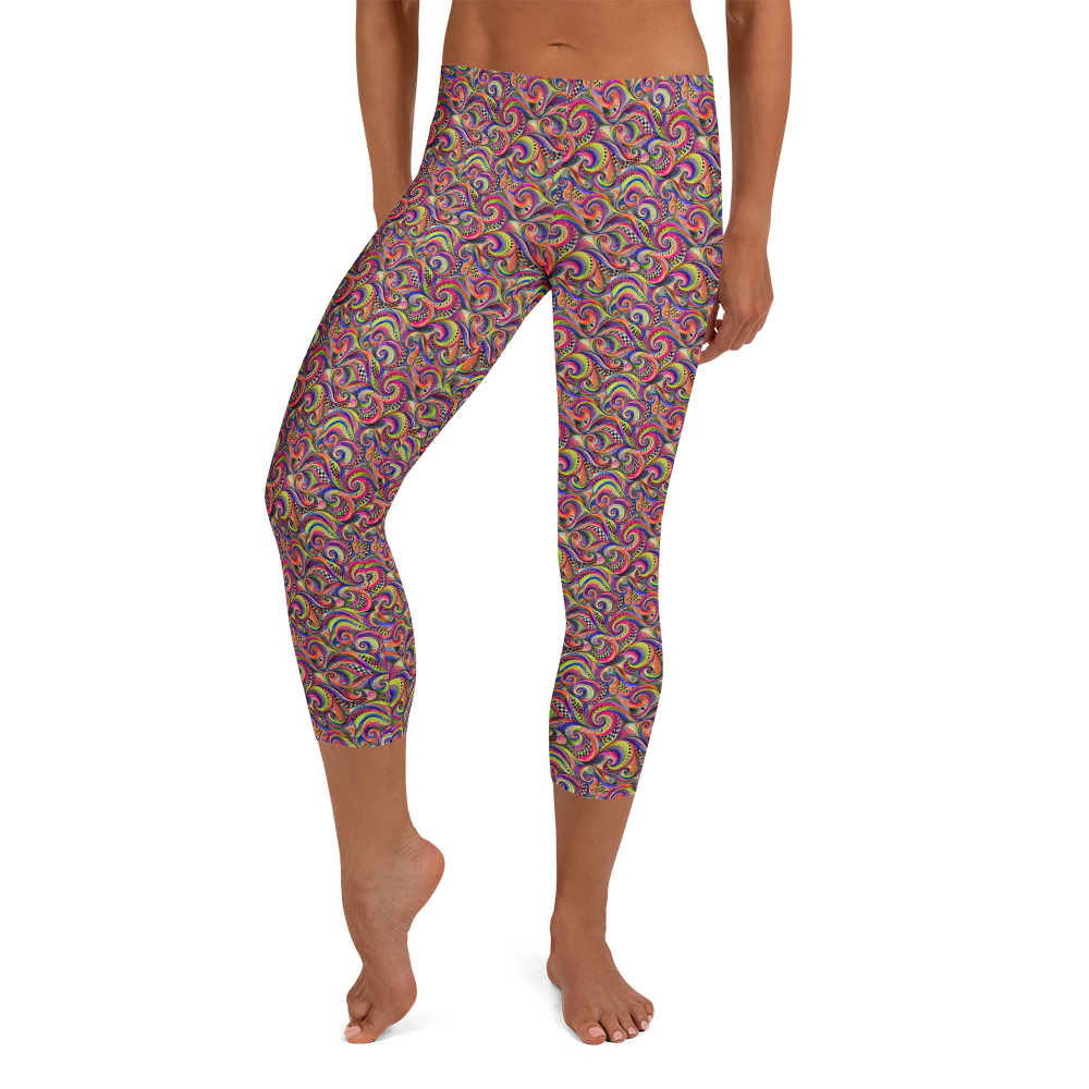 Scribble Diffusion Rainbow Swirl Abstract Doodle Capri Leggings