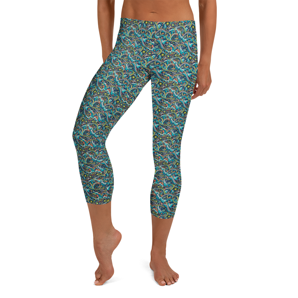 Ocean Adventure Summer Doodles Pattern Capri Leggings