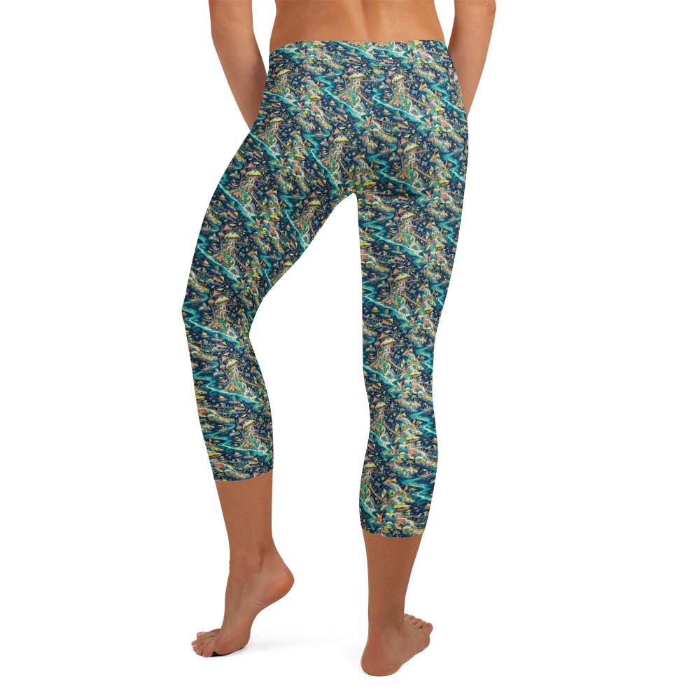 Whimsical Floral Capri Leggings with Garden Doodles alternate view