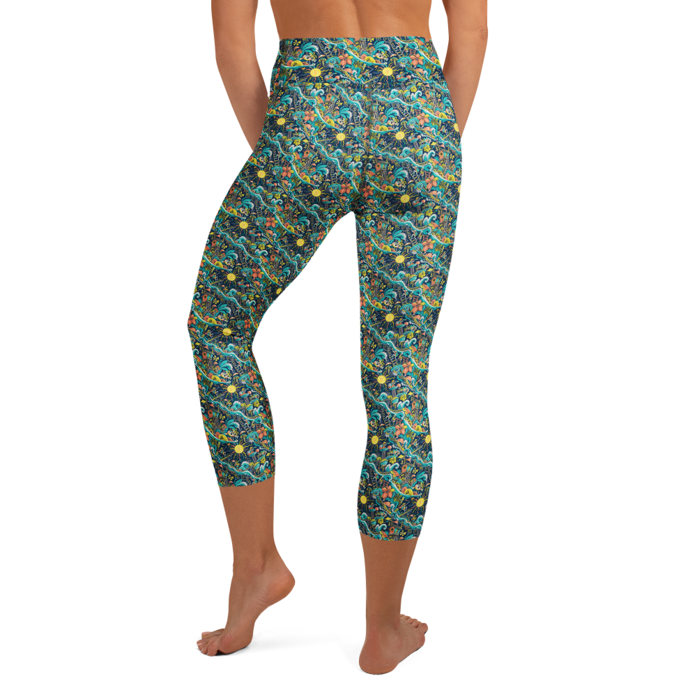 Vibrant Garden Yoga Capri Leggings with Doodle Design alternate view