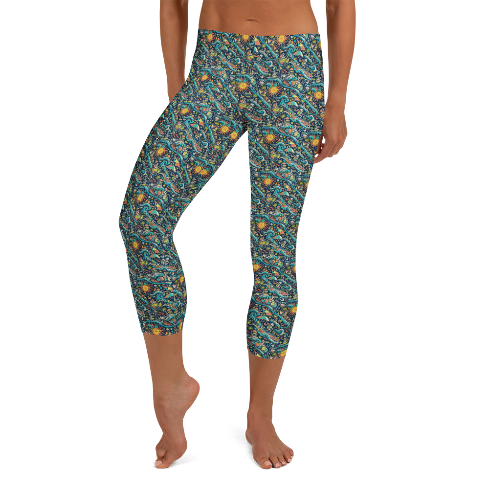 Whimsical Summer Beach Capri Leggings
