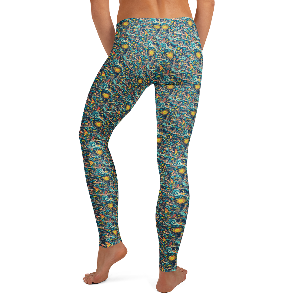 Summer Beach Leggings with Fun Doodle Artwork alternate view