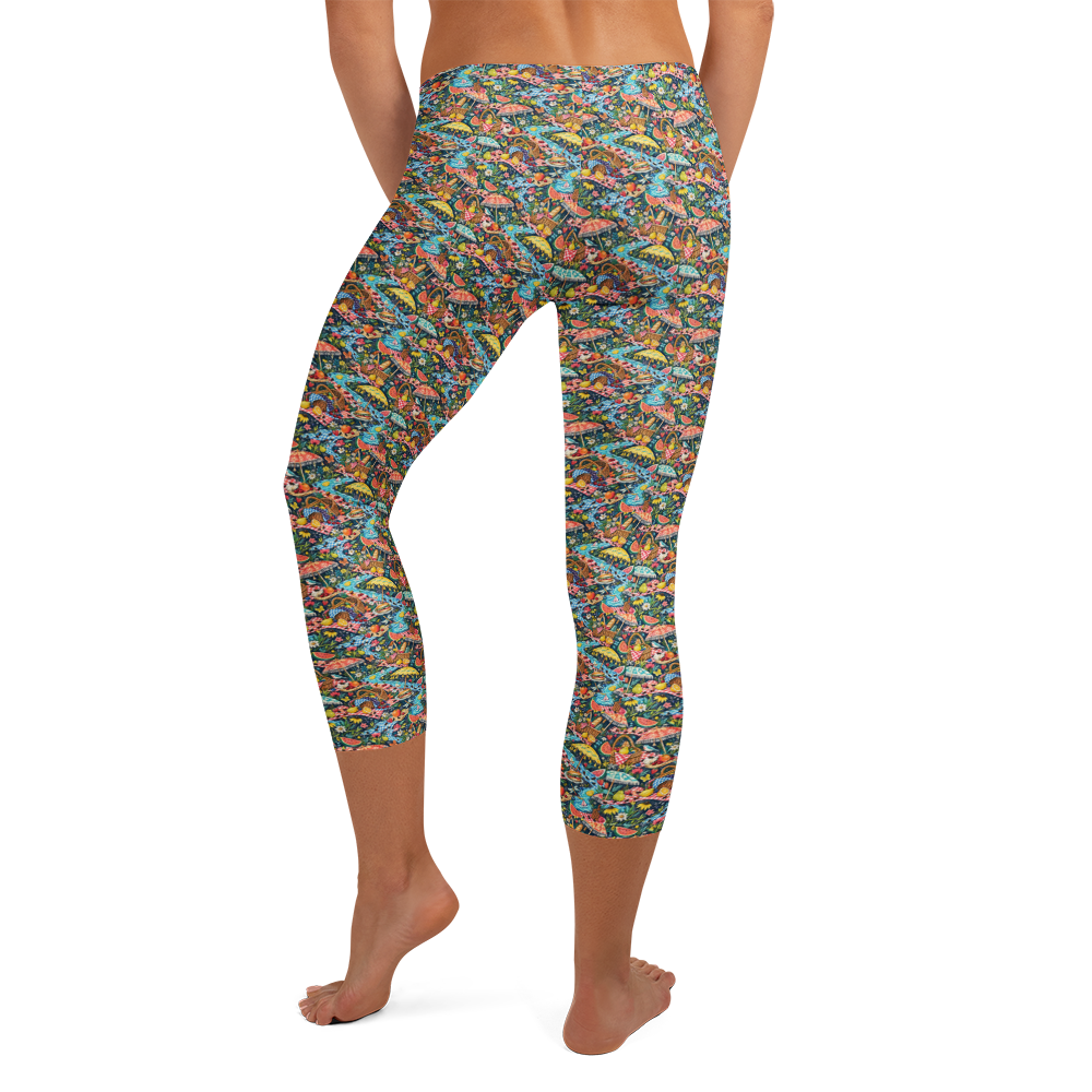Picnic Scene Capri Leggings with Whimsical Summer Doodles alternate view