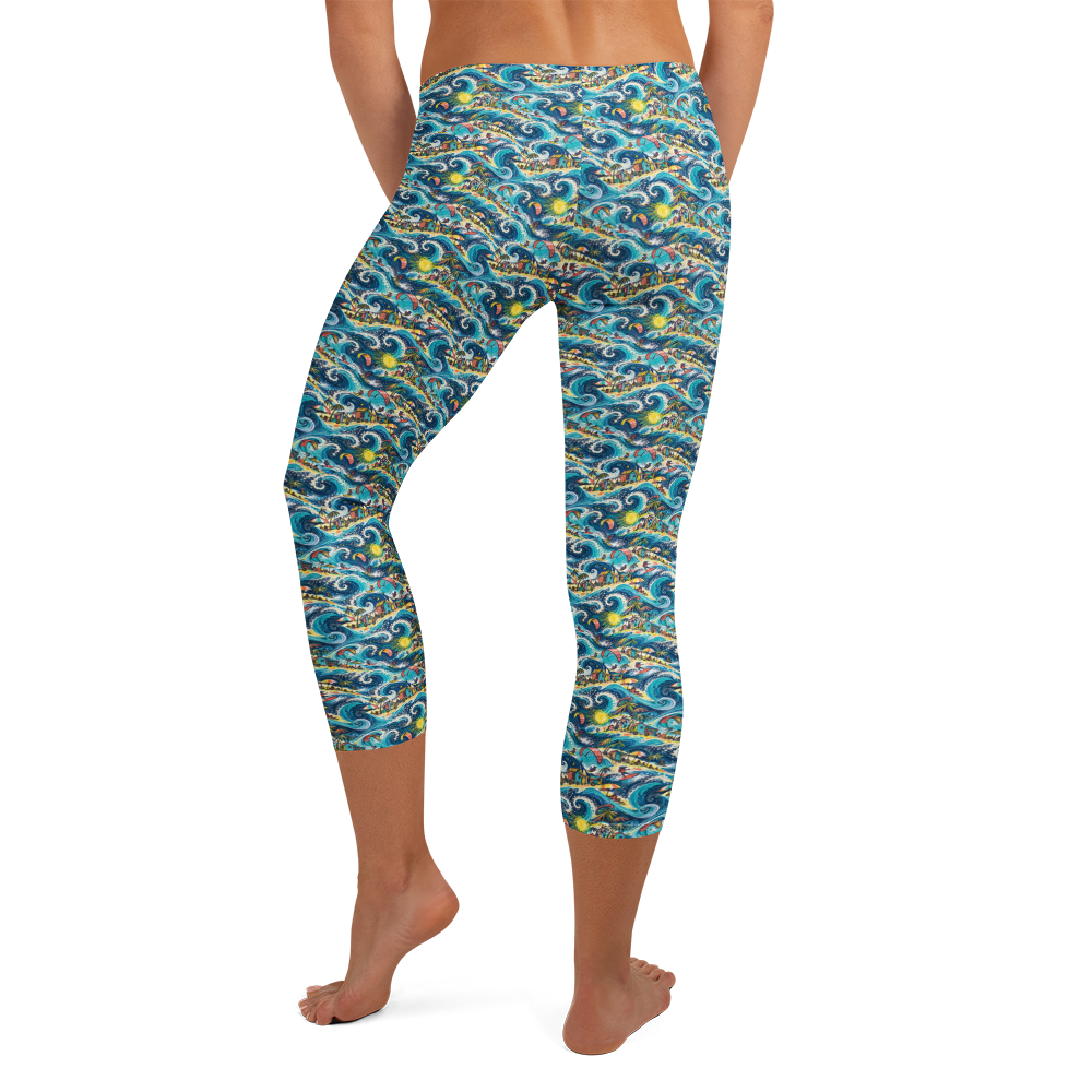 Summer Beach Capri Leggings with Whimsical Activity Doodles alternate view