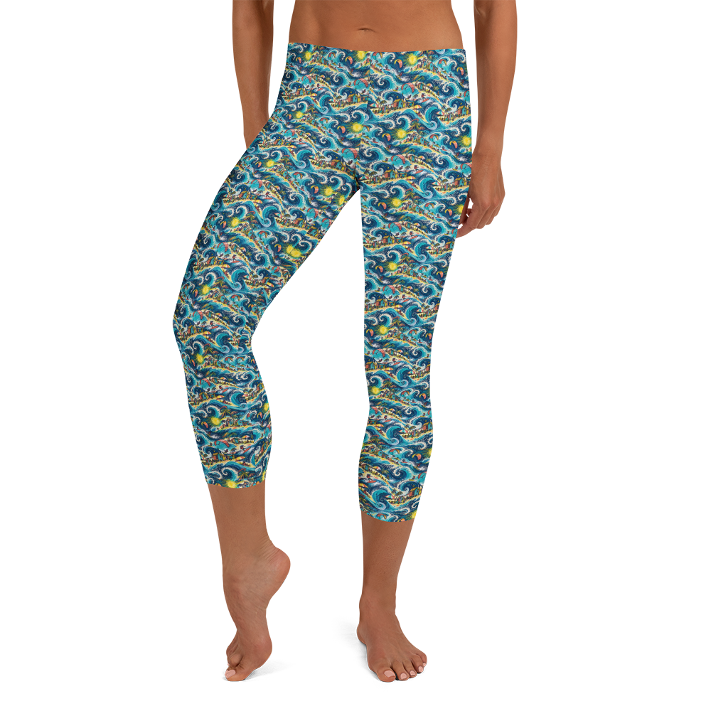 Whimsical Summer Beach Activities Capri Leggings