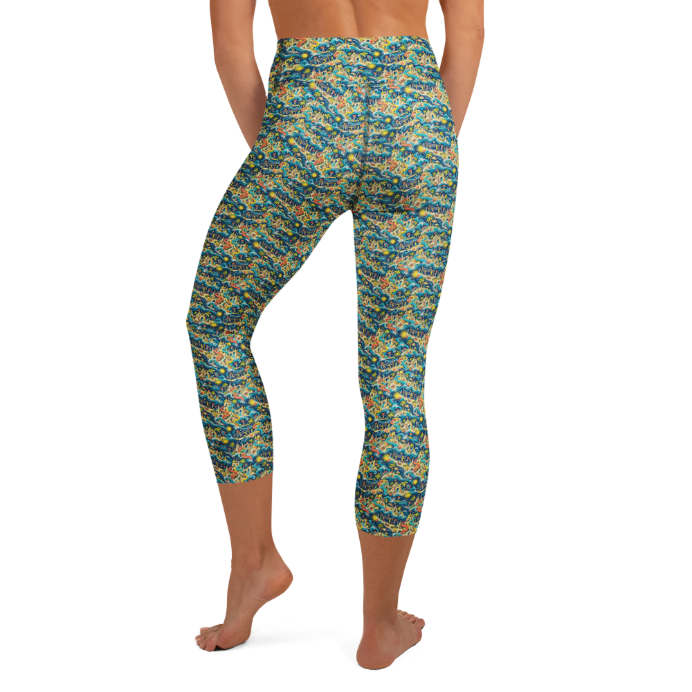 Beach Activities Yoga Capri Leggings with Vibrant Doodles alternate view