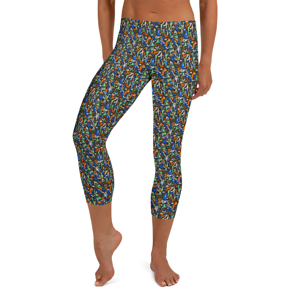 Whimsical Geometric Cool Doodles Capri Leggings
