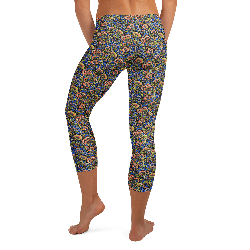 Heart Floral Capri Leggings with Doodle Flowers alternate view