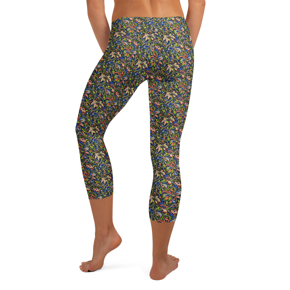 Pastel Floral Doodle Capri Leggings alternate view