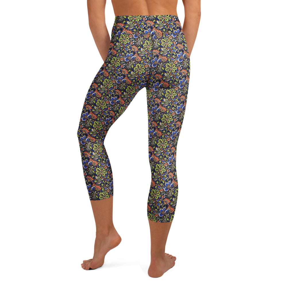 Pastel Floral Doodle Yoga Capri Leggings alternate view