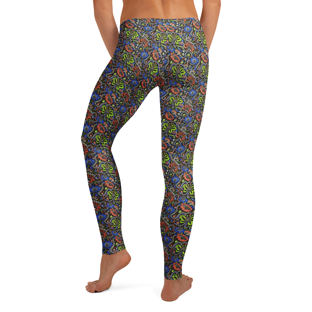 Floral Doodle Leggings in Black and White alternate view