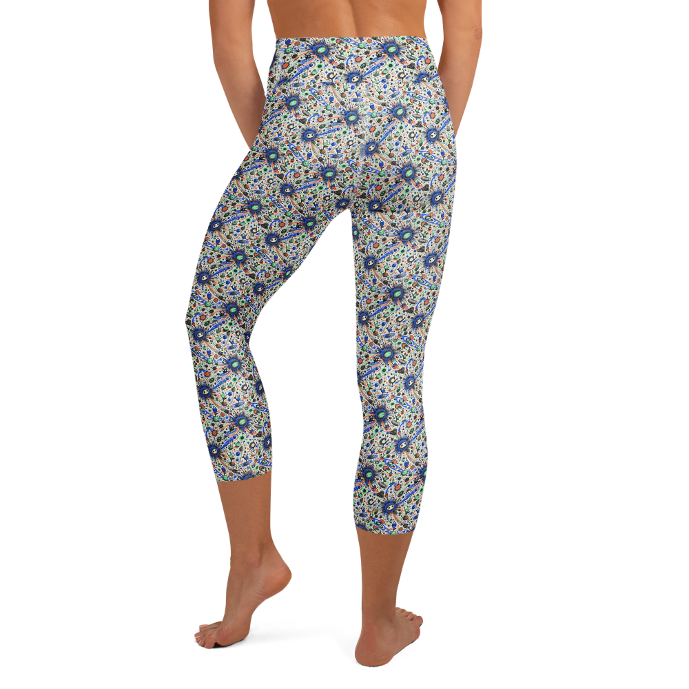 Cute Doodle Yoga Capri Leggings with Fun Illustrations alternate view