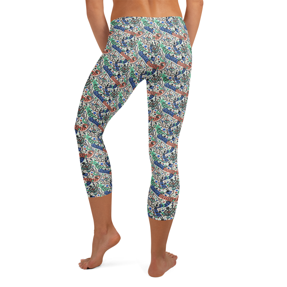 Playful Cute Doodle Capri Leggings with Whimsical Sketch Art alternate view