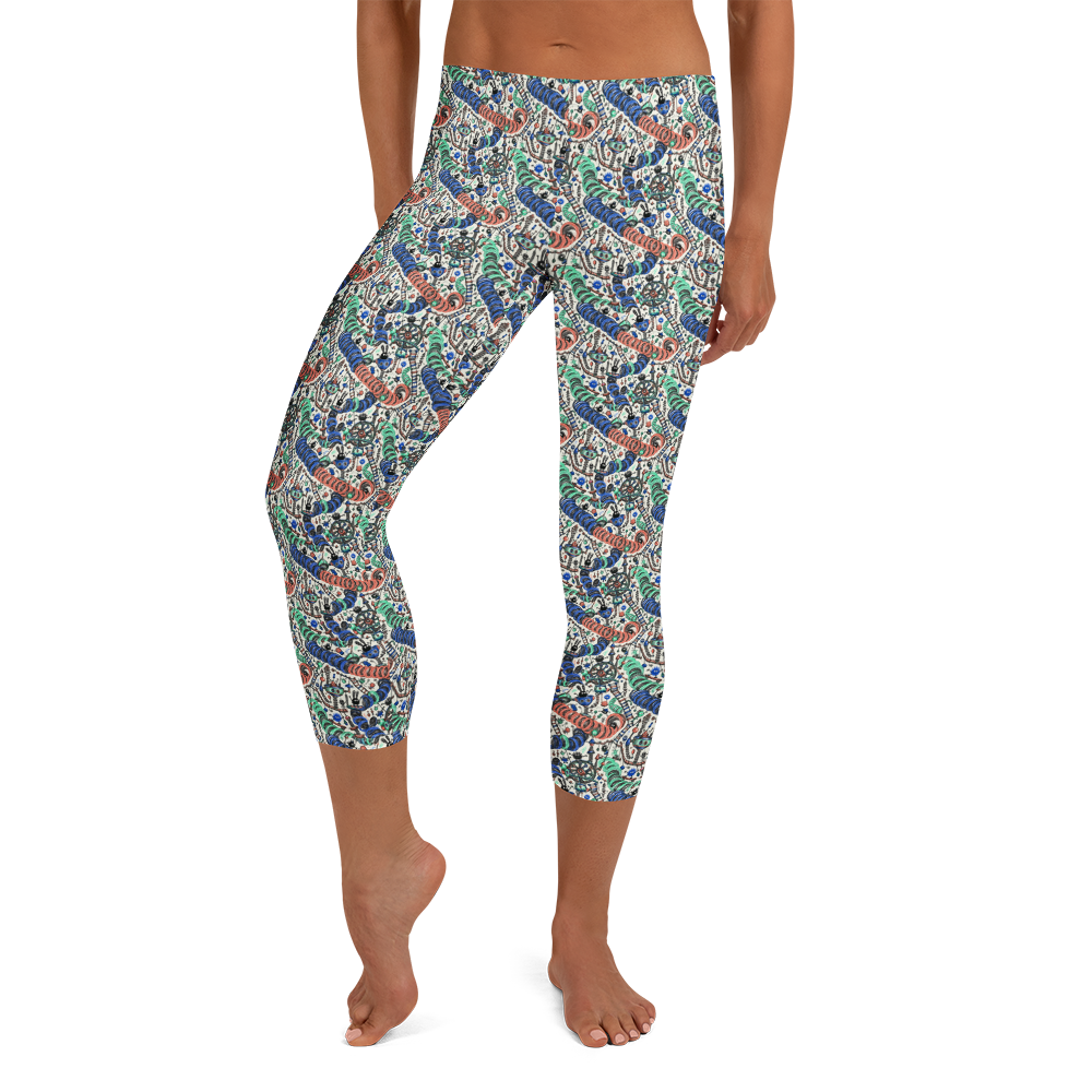 Playful Cute Doodles Capri Leggings for Yoga